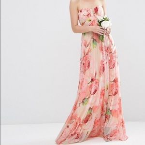 PETITE Floral Printed Rouched Bandeau Maxi Dress